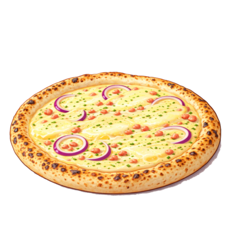 Pizza raclette base crème avec lardons d’agneau fumés maison pommes de terre oignons rouges persil frais