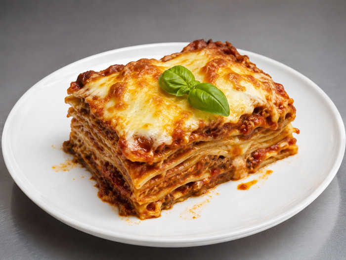 Lasagnes maison au veau et au bœuf avec salade