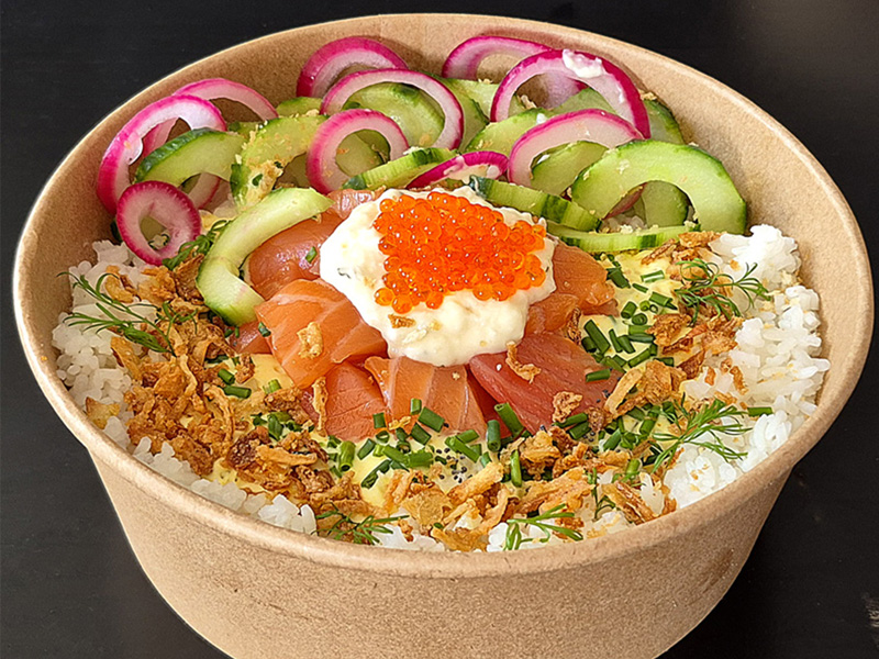 Le Crousty Nordique, poisson fumé et riz façon sushi